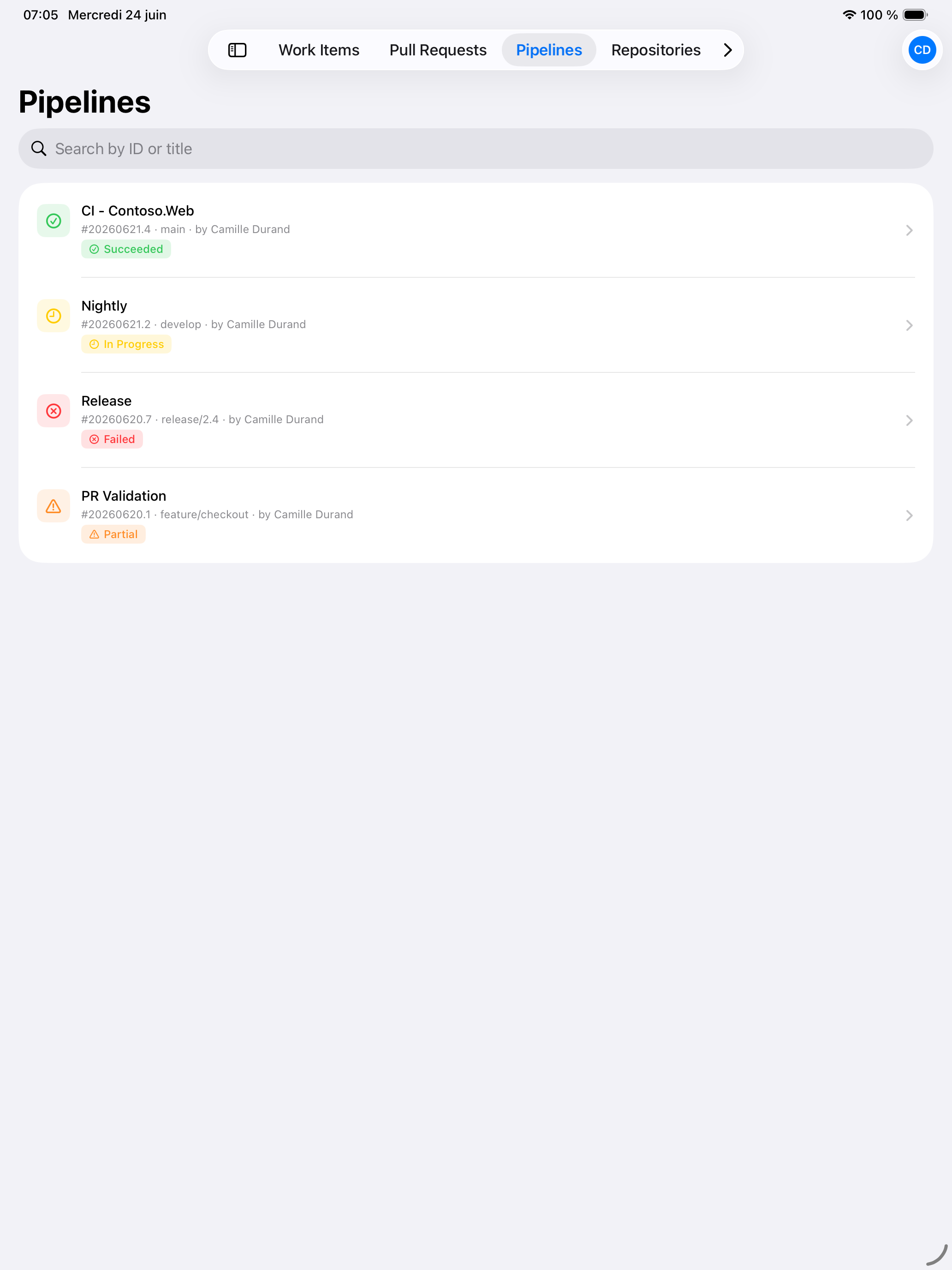 Pipelines in Cerulean on iPad