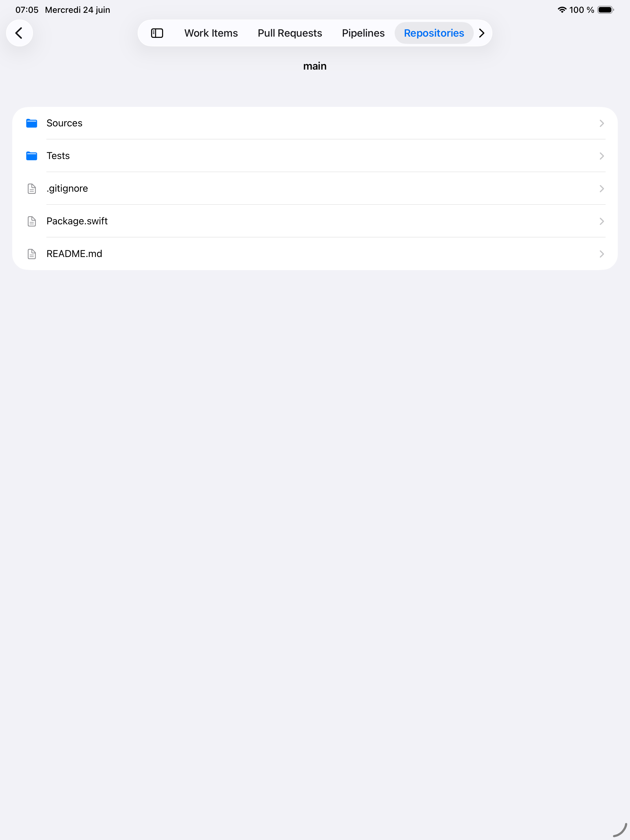 File tree in Cerulean on iPad