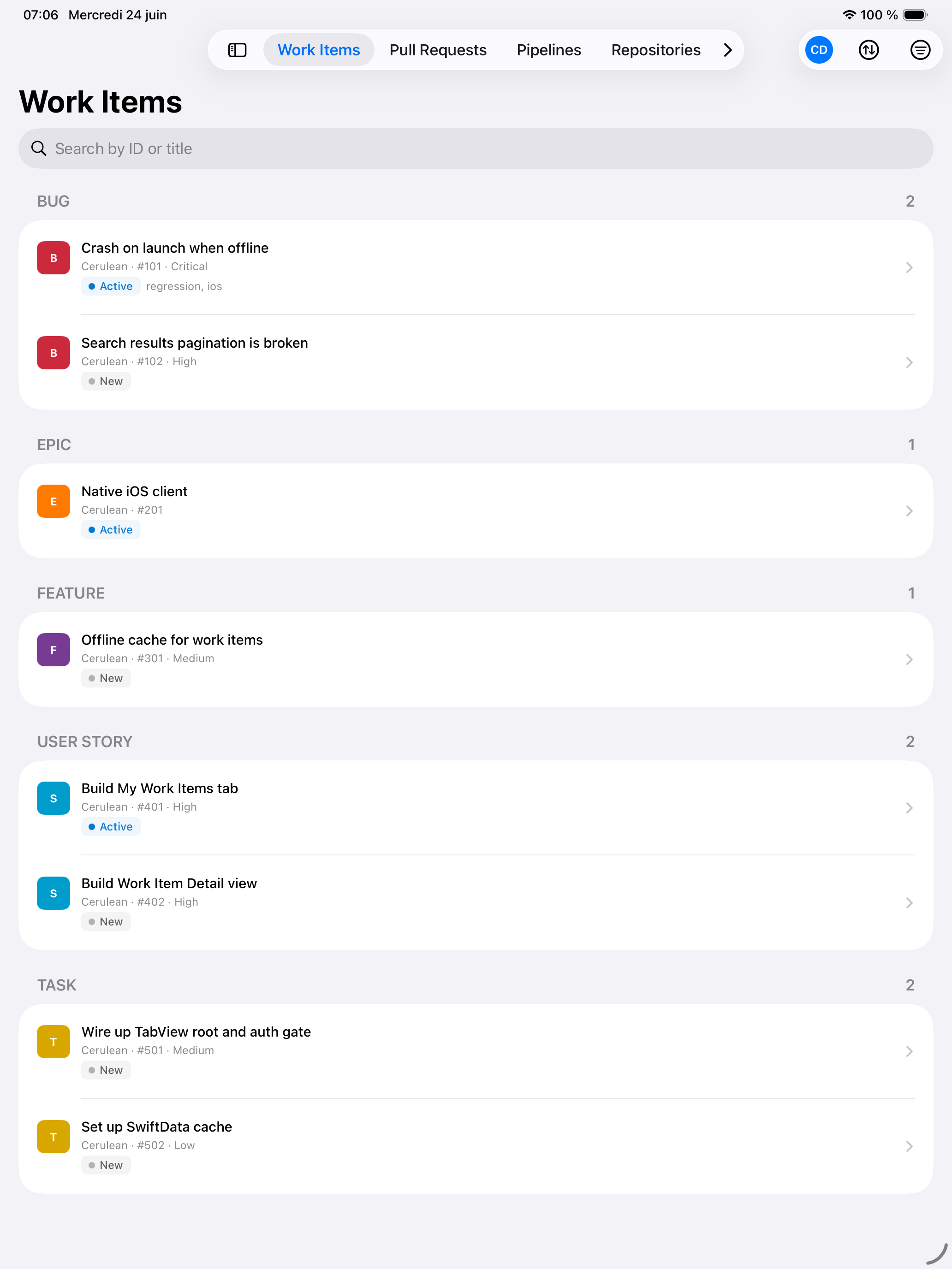 Contextual search in Cerulean on iPad