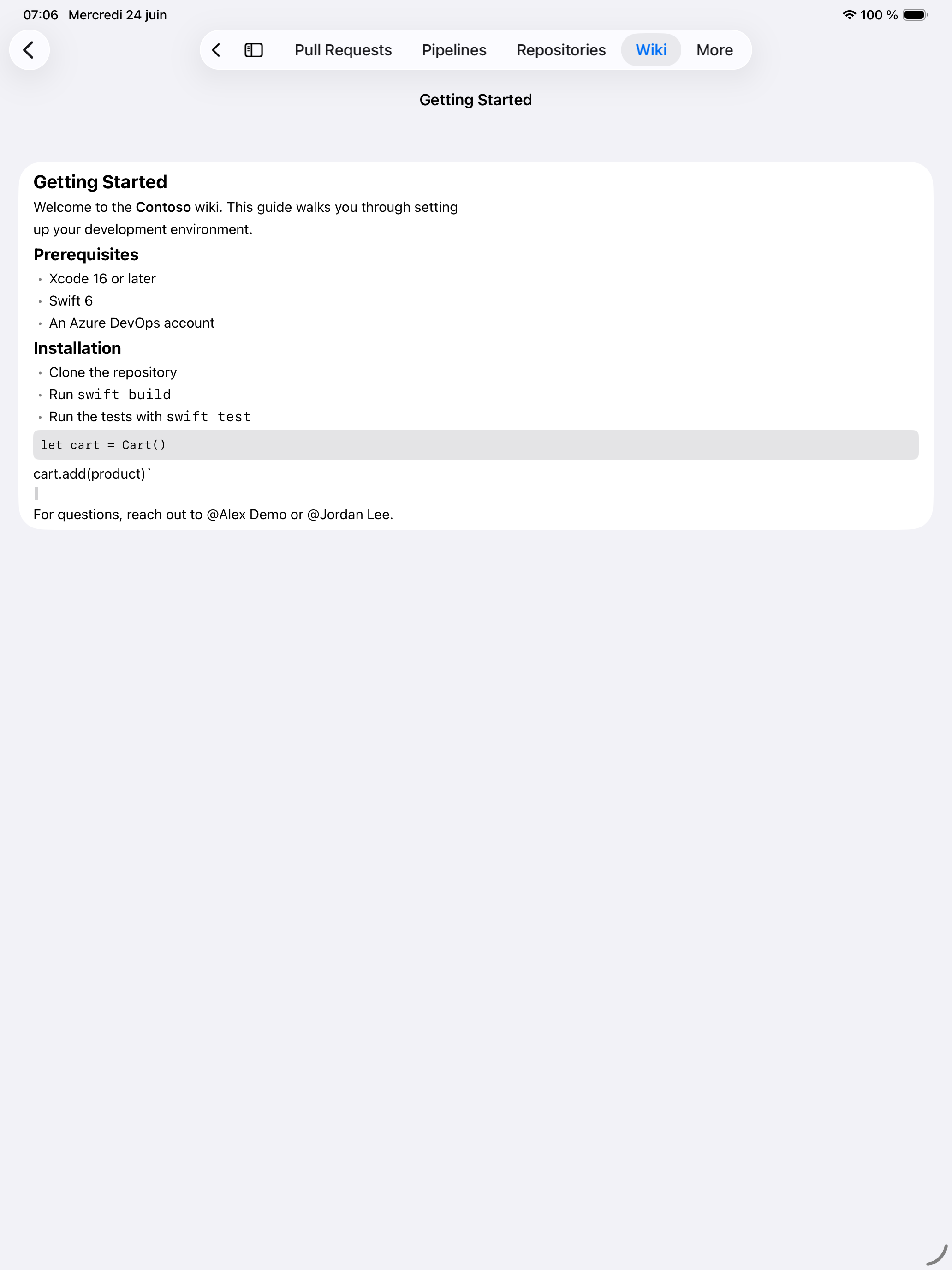 Wiki in Cerulean on iPad
