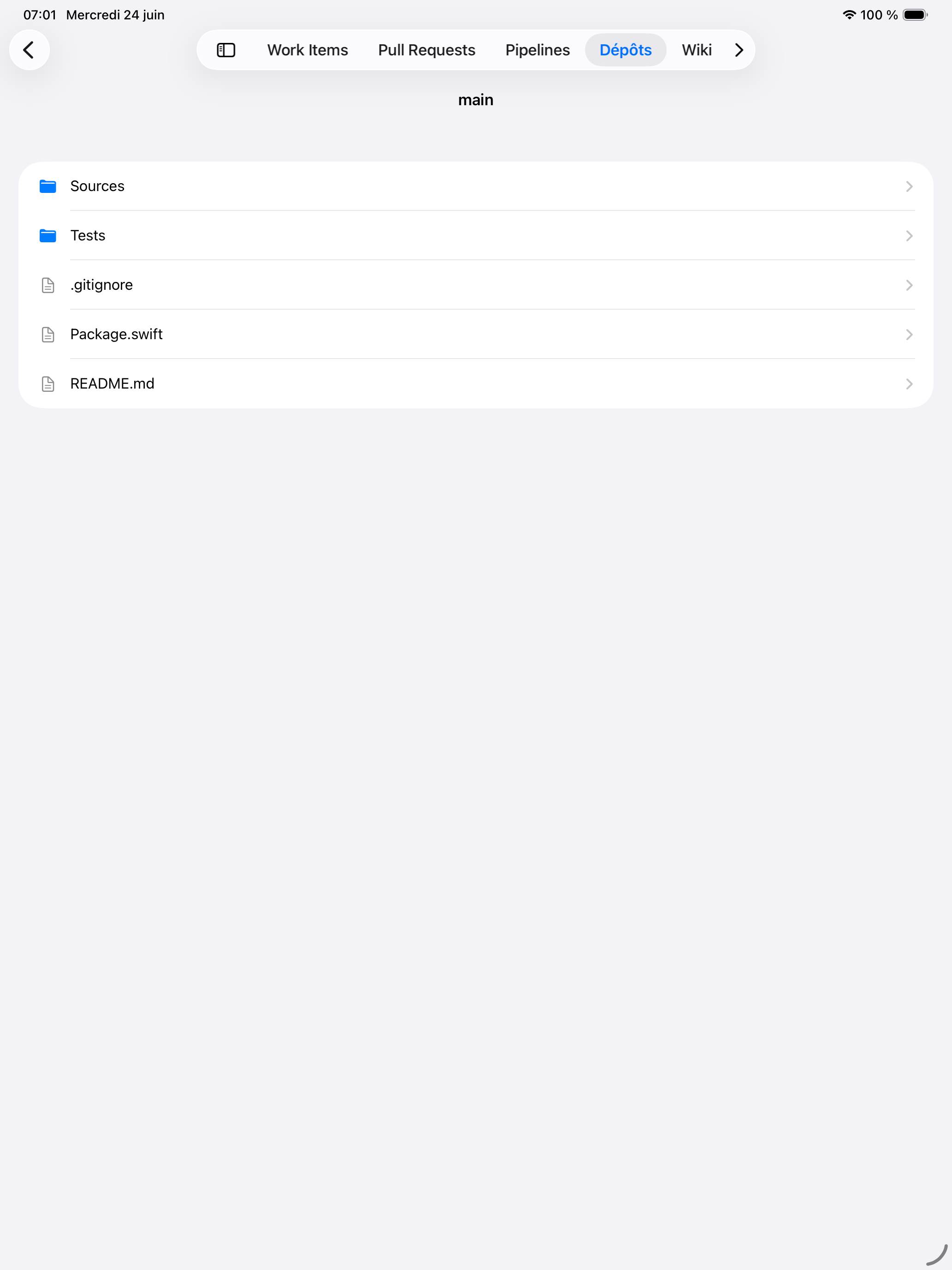 Arborescence de fichiers dans Cerulean sur iPad