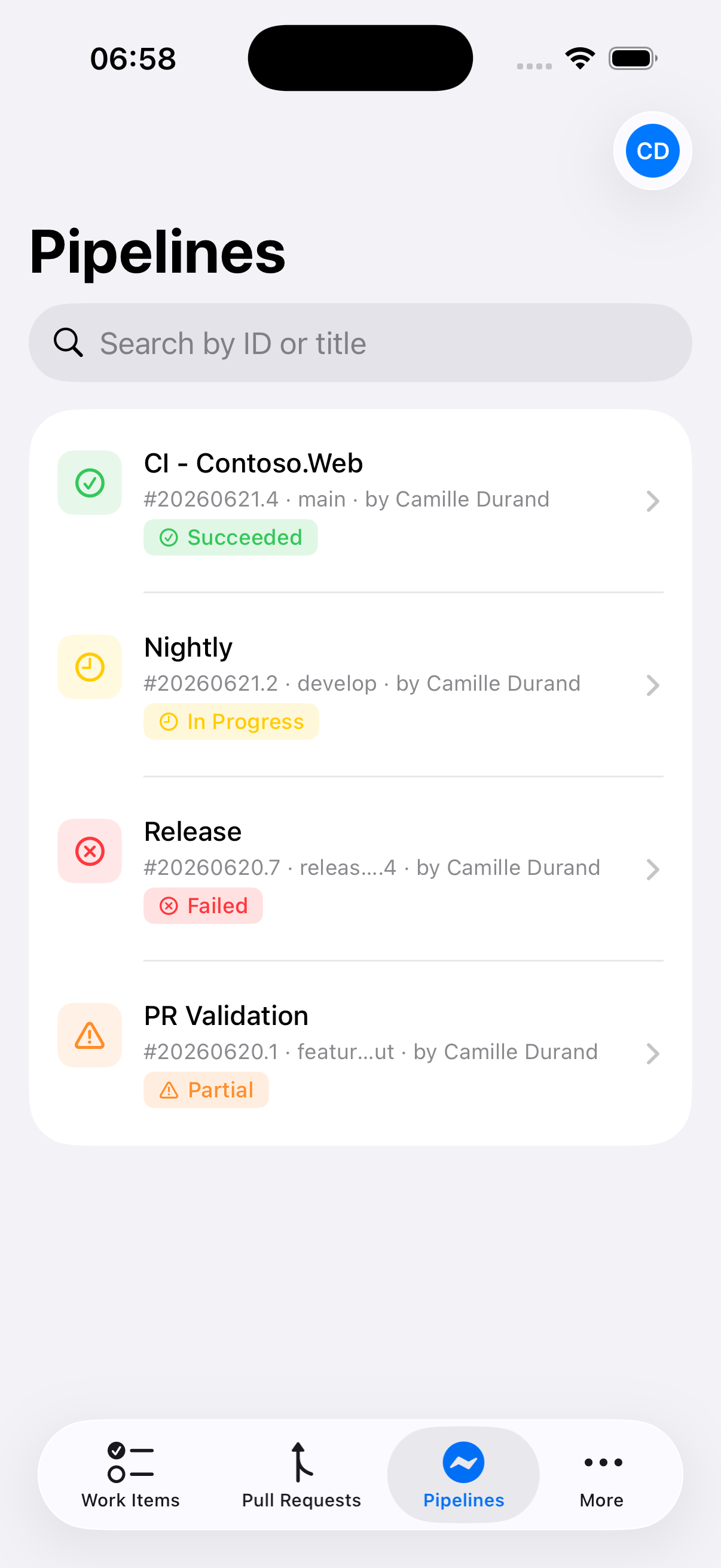 Pipelines in Cerulean on iPhone