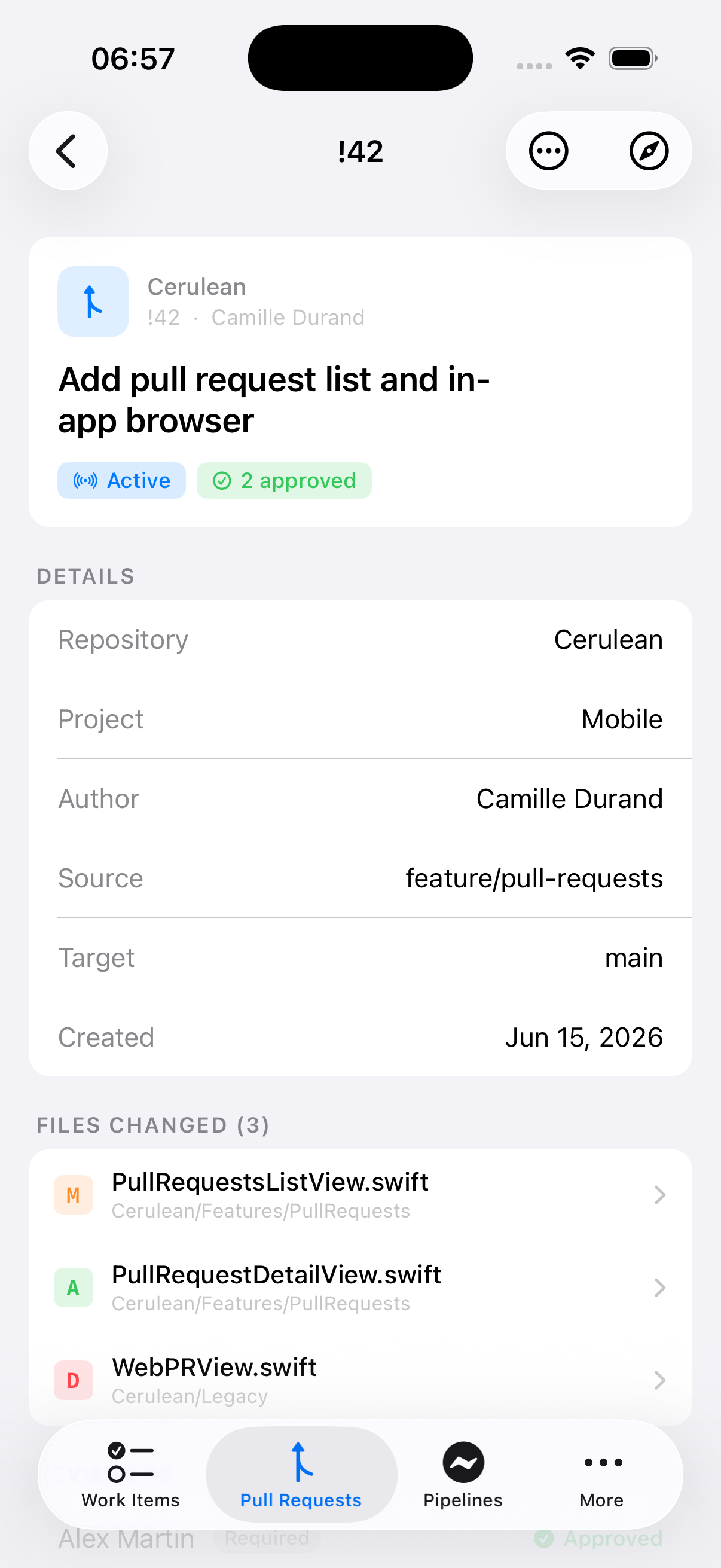 Pull Request detail in Cerulean on iPhone