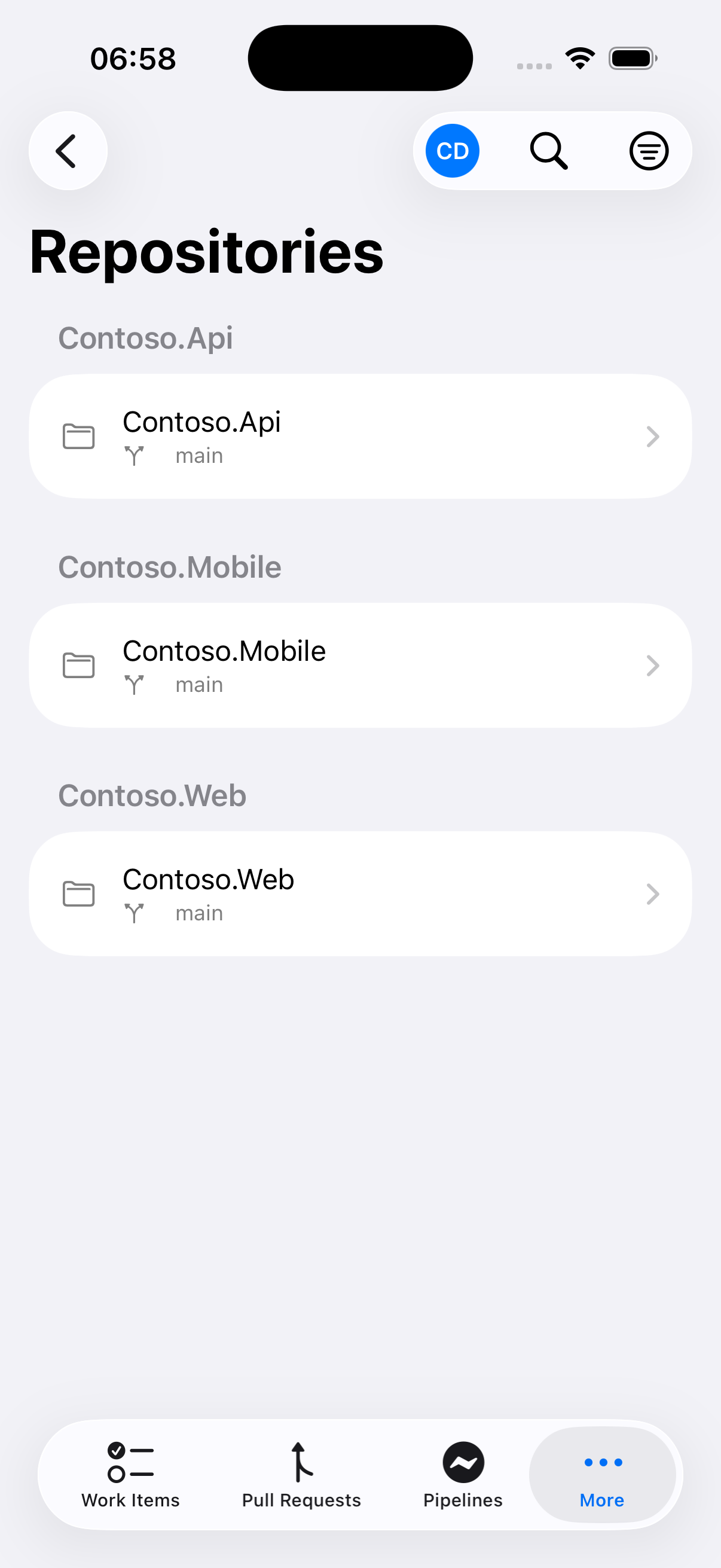 Repository browser in Cerulean on iPhone