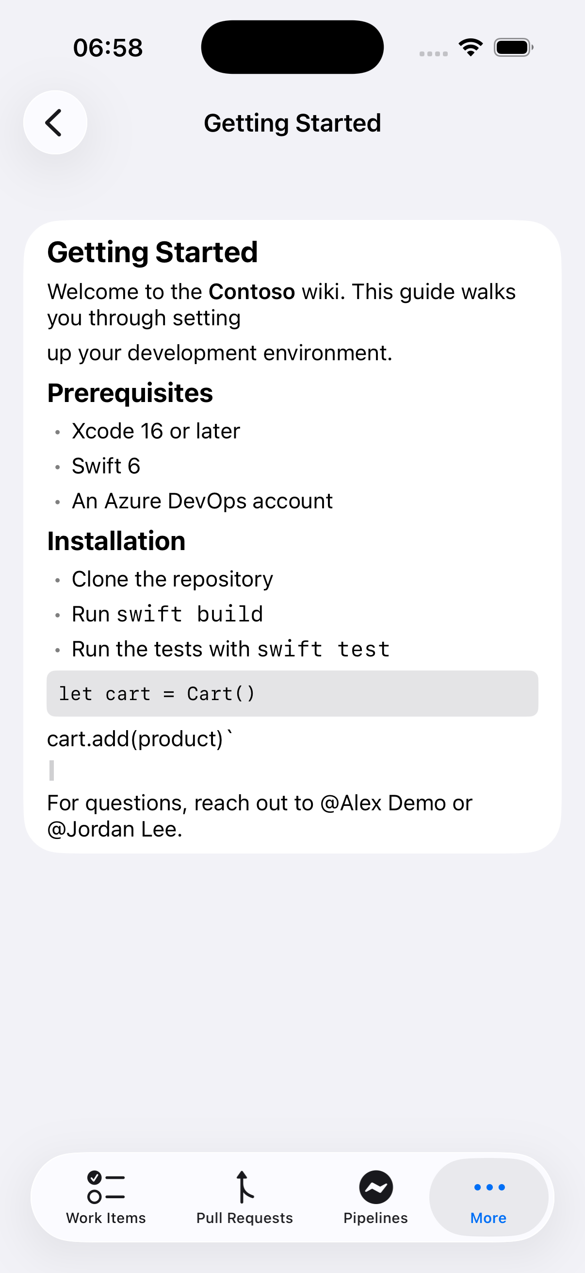 Wiki in Cerulean on iPhone