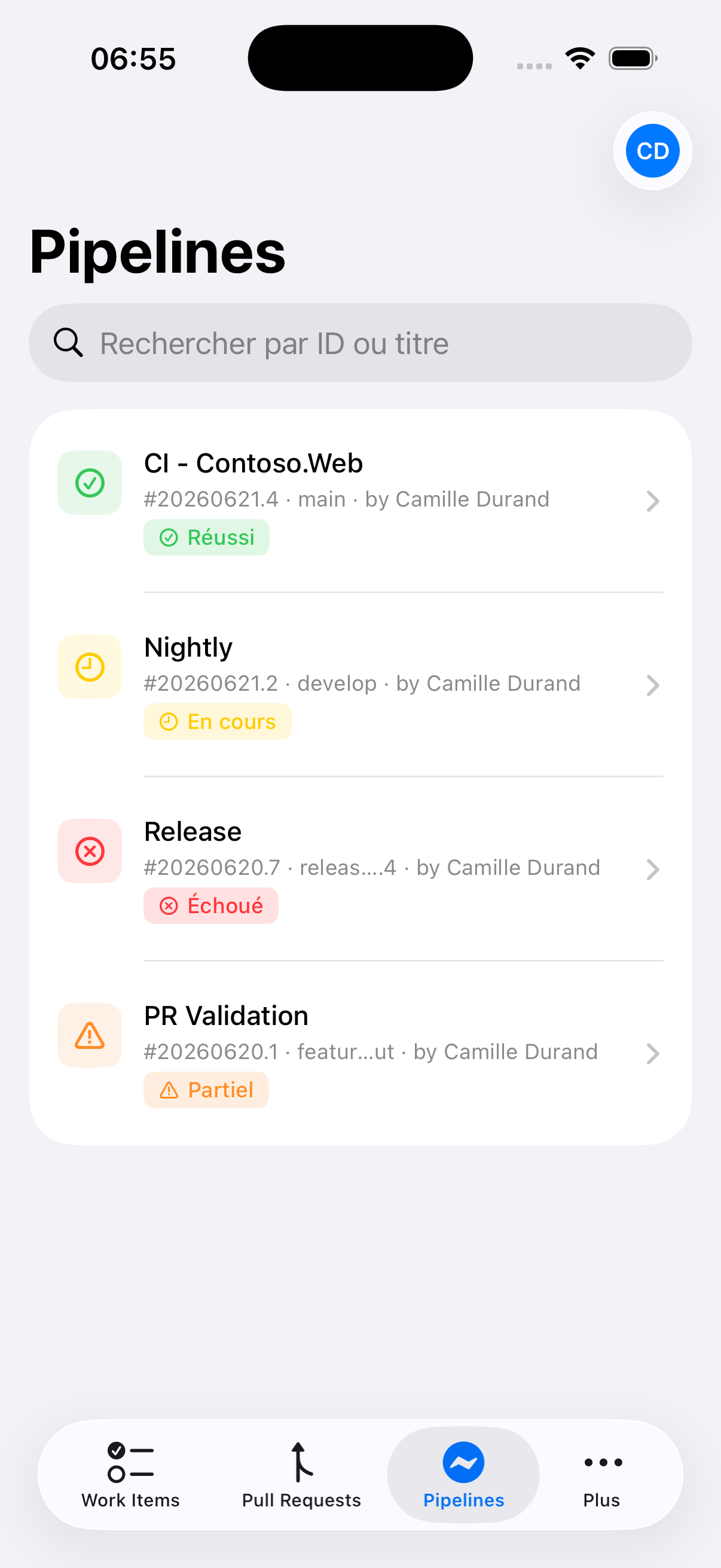 Pipelines dans Cerulean sur iPhone
