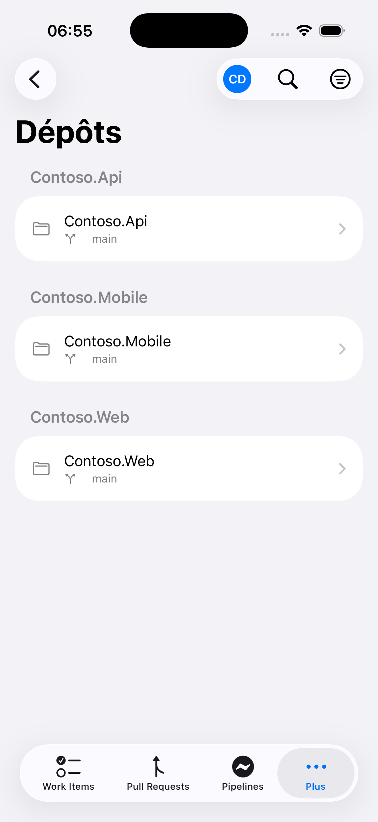 Navigateur de dépôts dans Cerulean sur iPhone