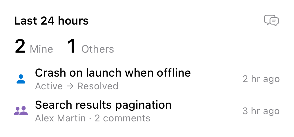 Stand-up widget: your tickets and other people’s, with what changed