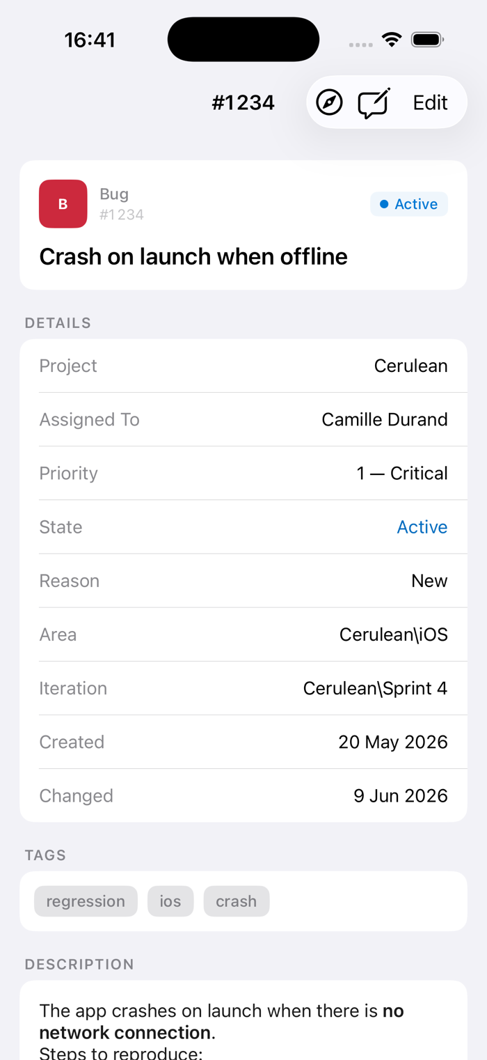 Work item detail in Cerulean